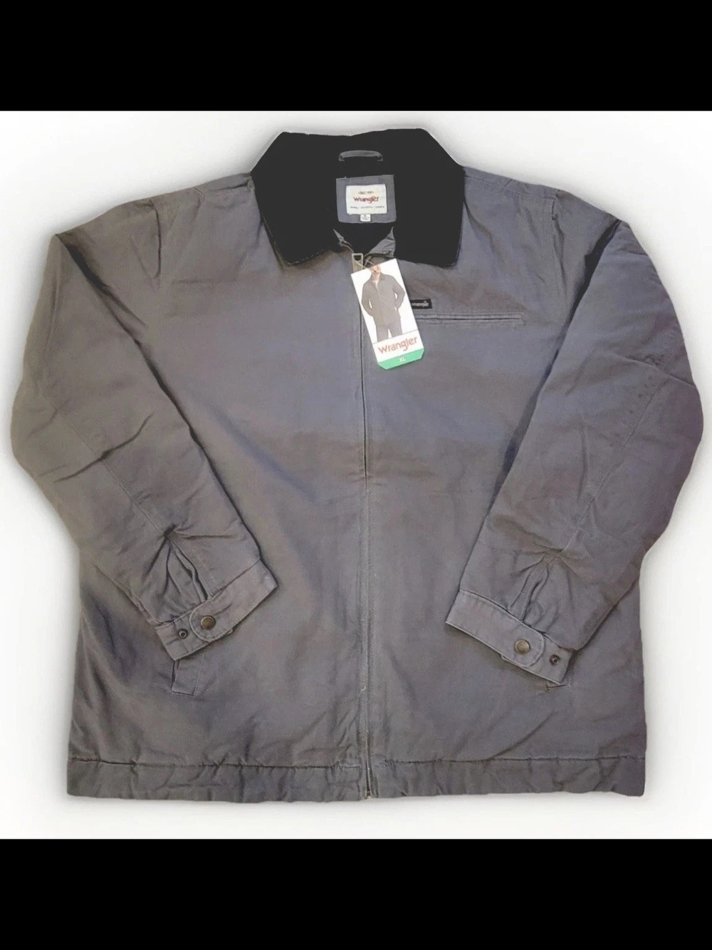 Wrangler Men's Gray Jacket with Black Collar - Lightweight Zip Shirt Jacket